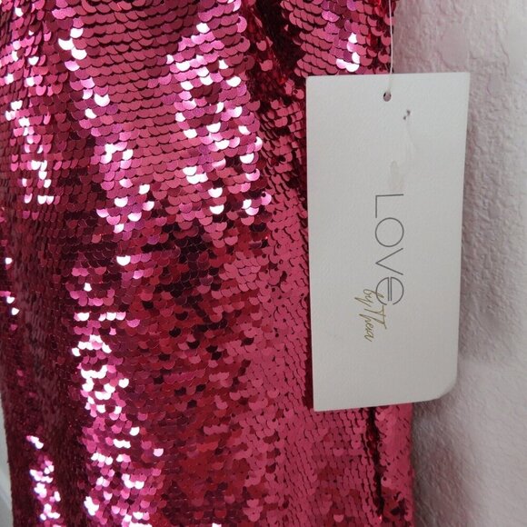 Love Theia Womens 10 Pink Sequin Draped Back Sleeveless Sheath Dress 9212238 NEW - Picture 4 of 12